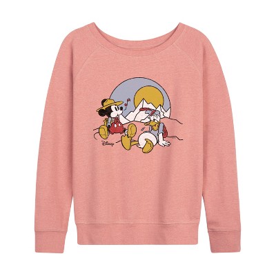 Women's - Disney - Mickey & Friends Lightweight French Terry Wide Neck Long Sleeve Shirt