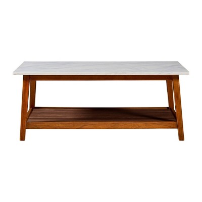 Kingston Wooden Coffee Table: Elegant Walnut Finish, Faux Marble, Open Shelf - Teamson Home