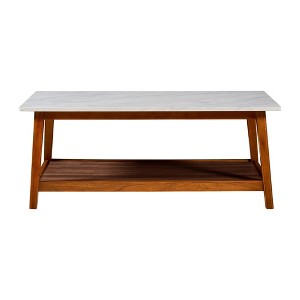 Kingston Wooden Coffee Table: Elegant Walnut Finish, Faux Marble, Open Shelf - Teamson Home - 1 of 4