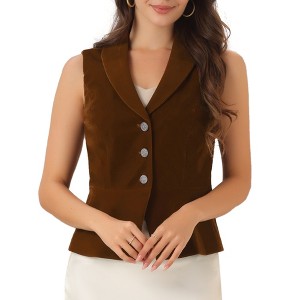 Allegra K Women's Velvet Sleeveless Button Down Lapel V Neck Suit Vests - 1 of 4