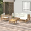 vidaXL 6 Piece Bamboo Patio Lounge Set with Cream White Cushions - Comfortable, Durable & Weather-Proof Outdoor Furniture - 2 of 4