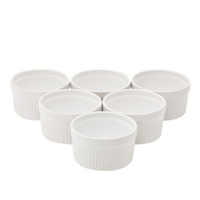 Juvale 6 Pack White Ceramic Ramekins, Souffle Dish, Ramiken Set Kitchen and Baking Supplies (8 oz)