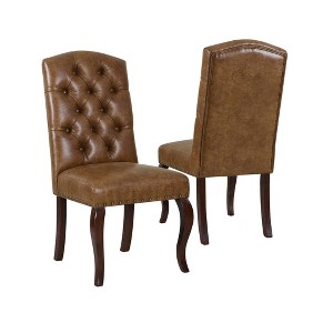 Set of 2 Tufted Back Dining Chair Faux Leather Light Brown - HomePop