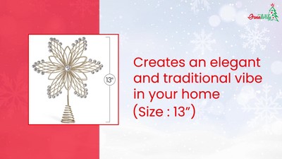 Gold Glitter Metal Flower Tree Topper with Silver Gems