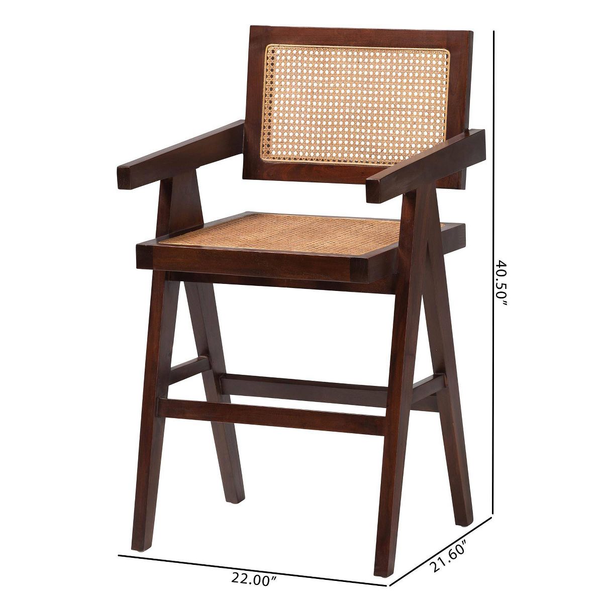 bali & pari Kresna Rattan Counter Stool with Mahogany Wood Frame and Armrest Dark Walnut Brown/Natural Brown - thumbnail 3