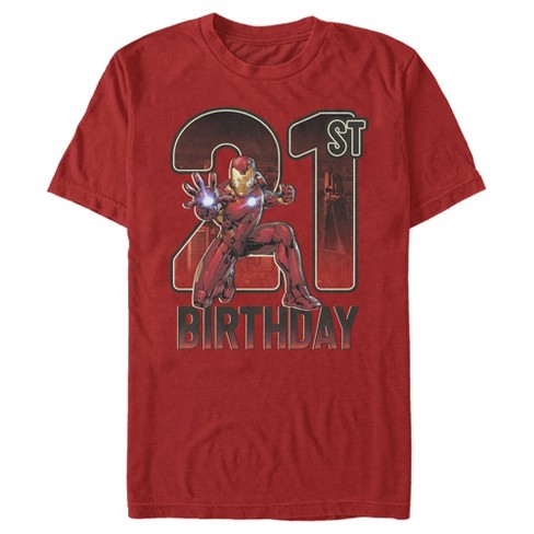 Men s Marvel Iron Man 21st Birthday Action Pose T shirt Red