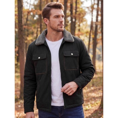Мужские куртки INSPIRE CHIC Men's Casual Zipper Pockets Vintage Fleece Lined Faux Suede Trucker Jacket Large Black — фото 4