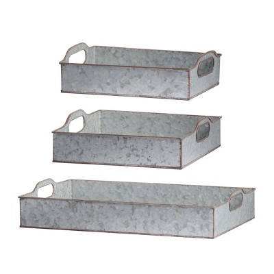 DOMETOUR S/3 Decorative Galvanized Gray Nesting Trays