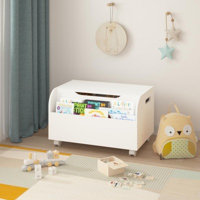Lycvki Wooden Kids Toy Storage with 4 Universal Wheels and Safety Hinge