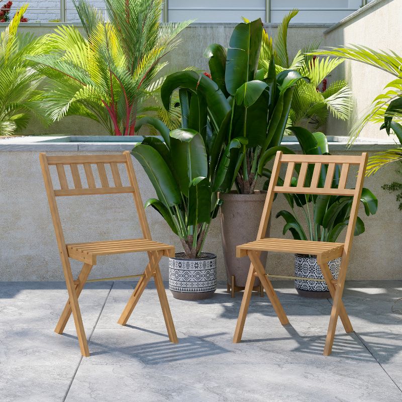 Flash Furniture Indoor/Outdoor Solid Acacia Wood Folding Bistro Chairs in Natural - Set of 2, 3 of 13