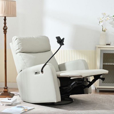 270° Power Swivel Rocking Chair Recliner,Electric Reclining Sofa PU Leather Armchair Rocker Chair With Leg Rest And USB Ports-Cuddlewood