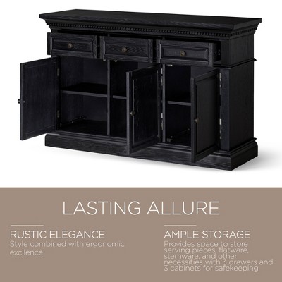 Theo Antiqued Black Wooden Sideboard with Raised Panel Doors