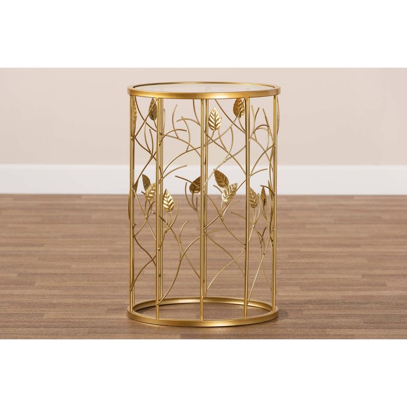 Anaya Glam Brushed Metal and Glass Leaf Accent End Table Gold - Baxton Studio, 6 of 8