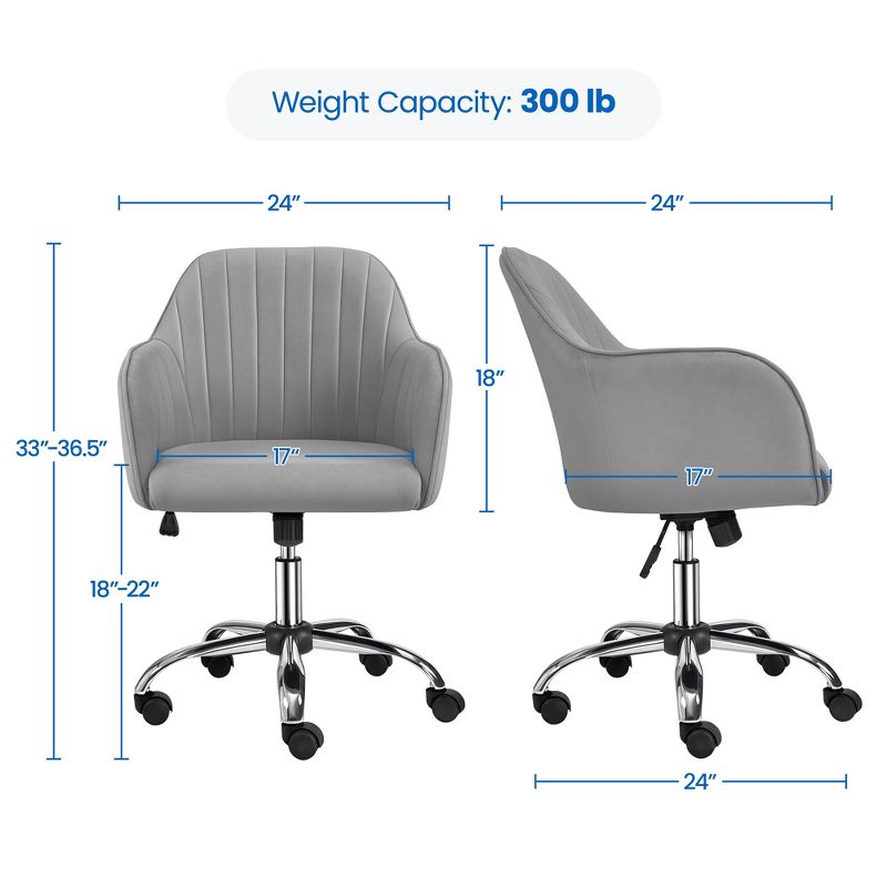 Yaheetech Modern Velvet Desk Chair Soft Height-Adjustable 360°Swivel Computer Chair, 4 of 16