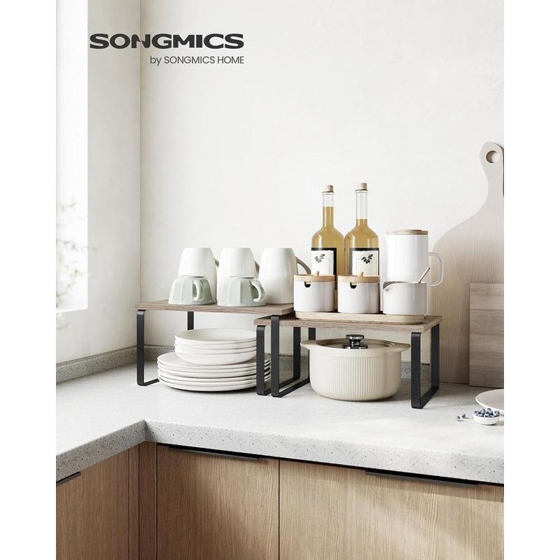 SONGMICS Cabinet Shelf Organizers, Set of 4 Kitchen Counter Shelves, Stackable, Expandable Spice Racks, Metal and Engineered Wood, 2 of 8