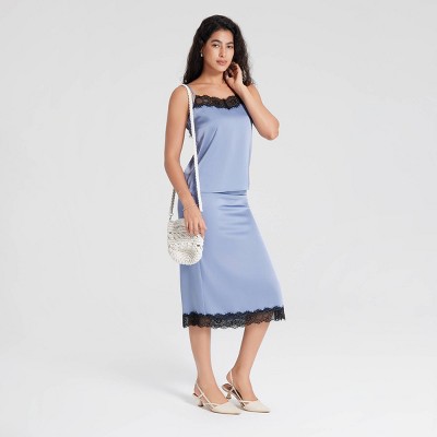 Women's Lace Trim Satin A-Line Skirt - A New Day™