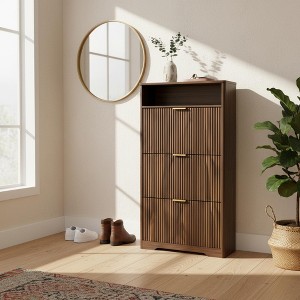 Homy Casa 3-Tier Modern Shoe Cabinet with Flip-Down Doors and Open Shelf - 1 of 4