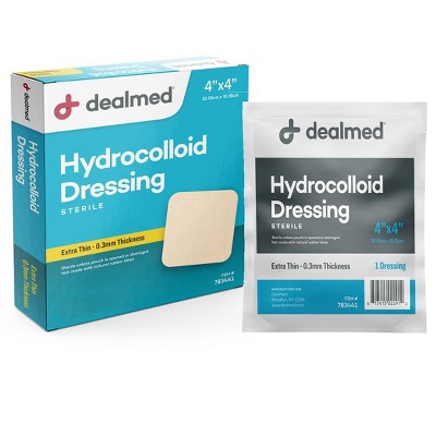 Dealmed 4” x 4” Hydrocolloid Dressings, Individually Wrapped Wound Care for First Aid, 10 Count (Pack of 1)