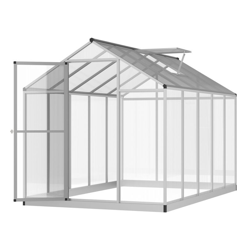 Outsunny Walk-In Polycarbonate Greenhouse with Roof Vent for Ventilation & Rain Gutter, Hobby Greenhouse for Winter, 5 of 13