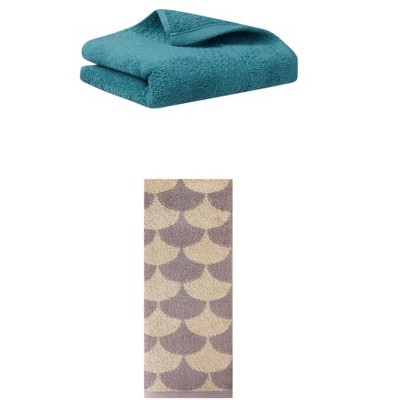 REGALWOVEN Geometric Absorbent Soft Bathroom Cotton Hand Towels 13" x 30"/13" x 29" 2 Packs