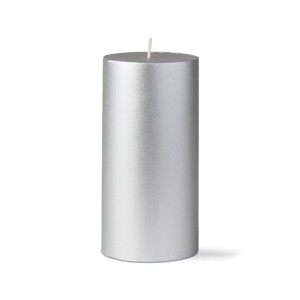 tagltd Silver Metallic Pillar Paraffin Wax Candle 3X6 Unscented Drip-Free Long Burning 80 Hours For Home Decor Wedding Parties - 1 of 4