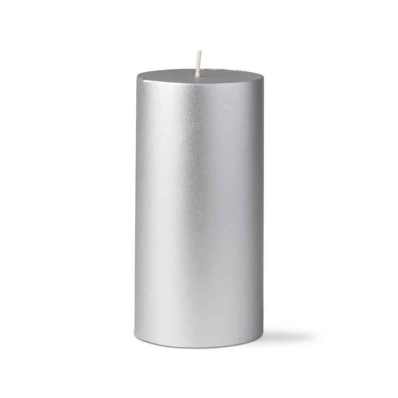 tagltd Silver Metallic Pillar Paraffin Wax Candle 3X6 Unscented Drip-Free Long Burning 80 Hours For Home Decor Wedding Parties, 1 of 5
