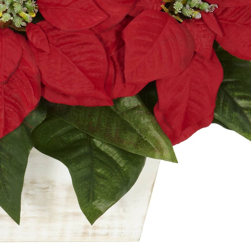 Poinsettia with White Wash Planter Silk Arrangement - Nearly Natural, 4 of 5