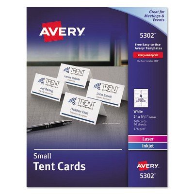 Avery Small Tent Card, White, 2 x 3.5, 4 Cards/Sheet, 40 Sheets/Pack