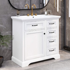 ORRD 36" Grey Bathroom Vanity with Ceramic Sink, 2 Tip-Out Drawers & Soft-Close Door Hinges for Modern Bathrooms - 1 of 4