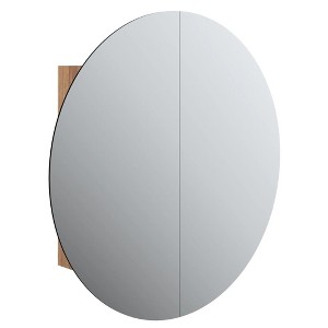 vidaXL Cabinet Bathroom Wall Vanity Mirror Cabinet with Round Mirror and LED - Brown 21.3" x 21.3" x 6.9" - 1 of 4