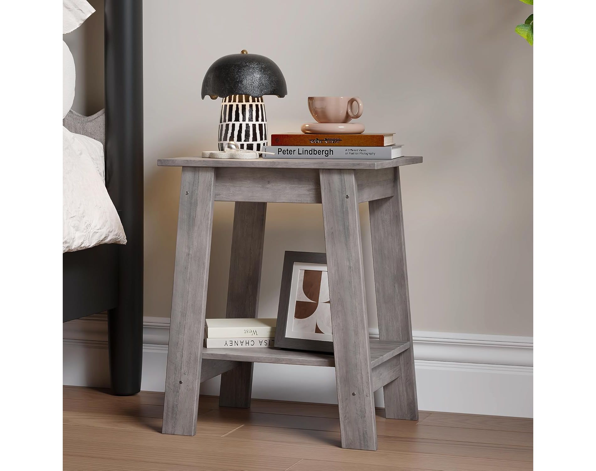 Small Rectangular Wood Side Table with Storage Shelf, Modern Accent End Table for Living Room & Bedroom, Easy Assembly
