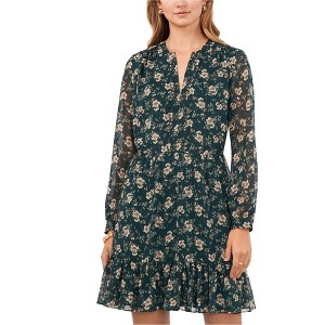 Vince Camuto Womens Floral Ruffled Hem Blouson Dress - 1 of 1