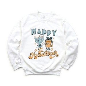 Simply Sage Market Women's Graphic Sweatshirt Happy Hanukkah Distressed - 1 of 4