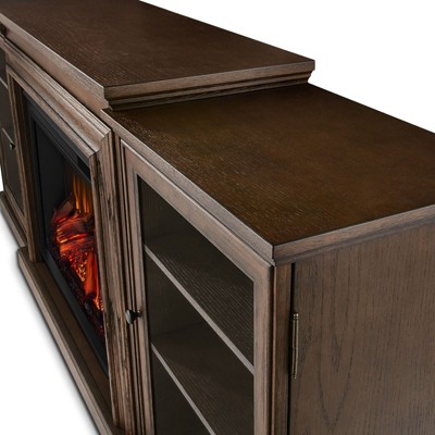 Chestnut Oak 72" TV Stand with Electric Fireplace and Glass Cabinets
