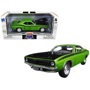 1970 Plymouth Barracuda Green with Black Hood and Stripes "Muscle Car Collection" 1/25 Diecast Model Car by New Ray - 1 of 3