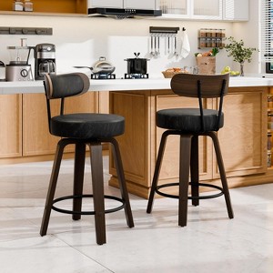 DYHOME 26" Swivel Counter Height Bar Stools with Wood Back and Faux Leather Seat, Set of 2 - 1 of 4