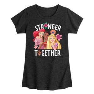 Girls' - Disney Princess - Moana Rapunzel Ariel Stronger Together Fitted Short Sleeve Graphic T-Shirt - 1 of 4