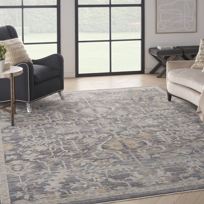 Navy Multicolor Synthetic Floral Rectangular Area Rug
