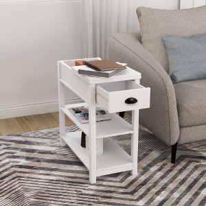 Lyngins Retro Narrow Side Table with Storage, 180° Open Storage Cabinet & Bottom Shelf, Flip Over Design End Table for Living Room, Bedroom Nightstand - 1 of 4