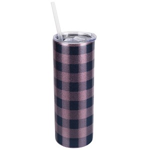 Elanze Designs Rose Gold 20 Ounce Double Wall Stainless Steel Glitter Travel Tumbler With Sliding Lid And Straw, Flannel Gingham Pattern - 1 of 4