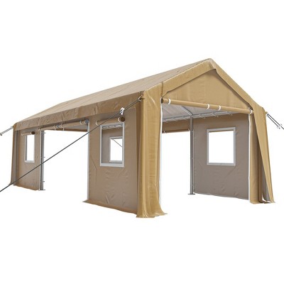 Garvee 10'x20' Carport Canopy -Heavy Duty Waterproof Portable Garage 4 Roll-up Doors & 4 Windows, for Car Truck Boat Storage(Earthy Yellow)