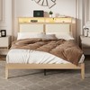 Furnulem Queen Bed Frame with Headboard Upholstered Corduroy Bedframe with LED Lights and Charging Station Frame with Storage Shelf，Solid Wood Support - 2 of 4