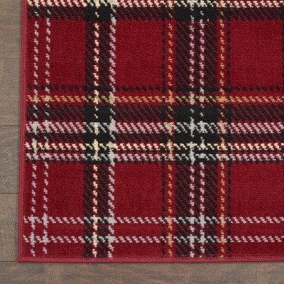 Red Plaid Rectangular Synthetic Area Rug 7' x 10'