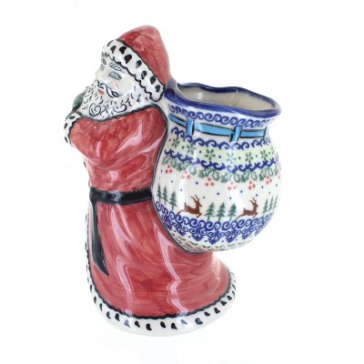 Blue Rose Polish Pottery Reindeer Delight Santa Claus