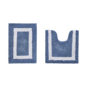 Hotel Bath Rug 100% Premium Cotton Tufted Weave Two Tone Reversible 2 Piece Bathroom Rug Set, Super Soft & Water Absorbent, Machine Washable Bathmat - 1 of 4