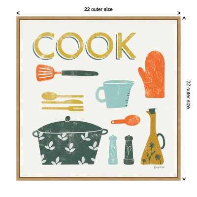 Retro Kitchen Tools Canvas Print with Sylvie Maple Frame