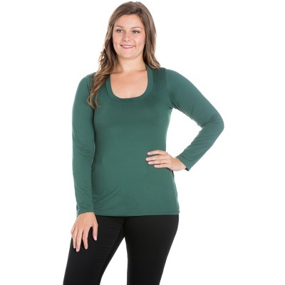 24seven Comfort Apparel Womens Solid Long Sleeve Scoop Neck Plus Size Top