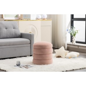 VASIP   Velvet Fabric Round Ottoman with Bottom Wooden Shelving ,for Living Room - 1 of 4