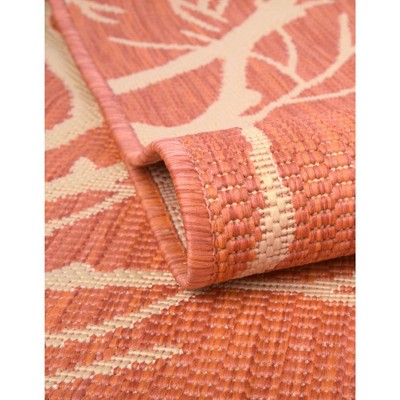 Terracotta and Beige Abstract Outdoor Synthetic Area Rug, 5' x 8'