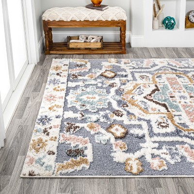 Aziza Gray and Multicolor Synthetic Medallion Area Rug